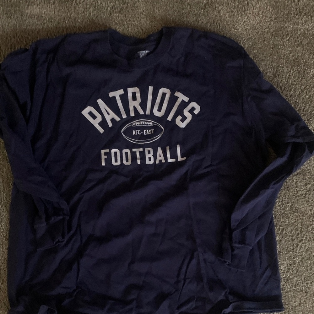 Reebok NE Patriots Navy Blue Football Long Sleeve Tee